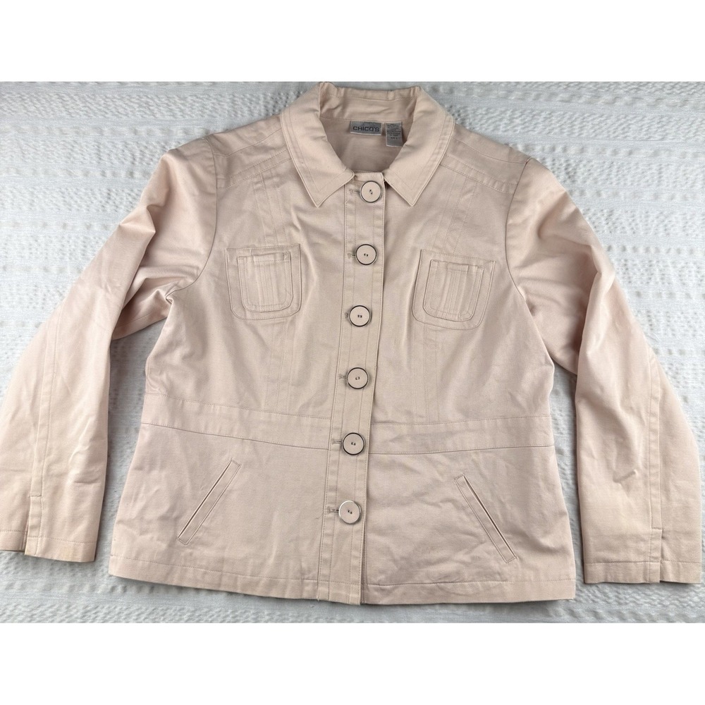 Chico's Blush‎ Pink Jacket Size 3 XL Button Front Stretch Cotton Lined